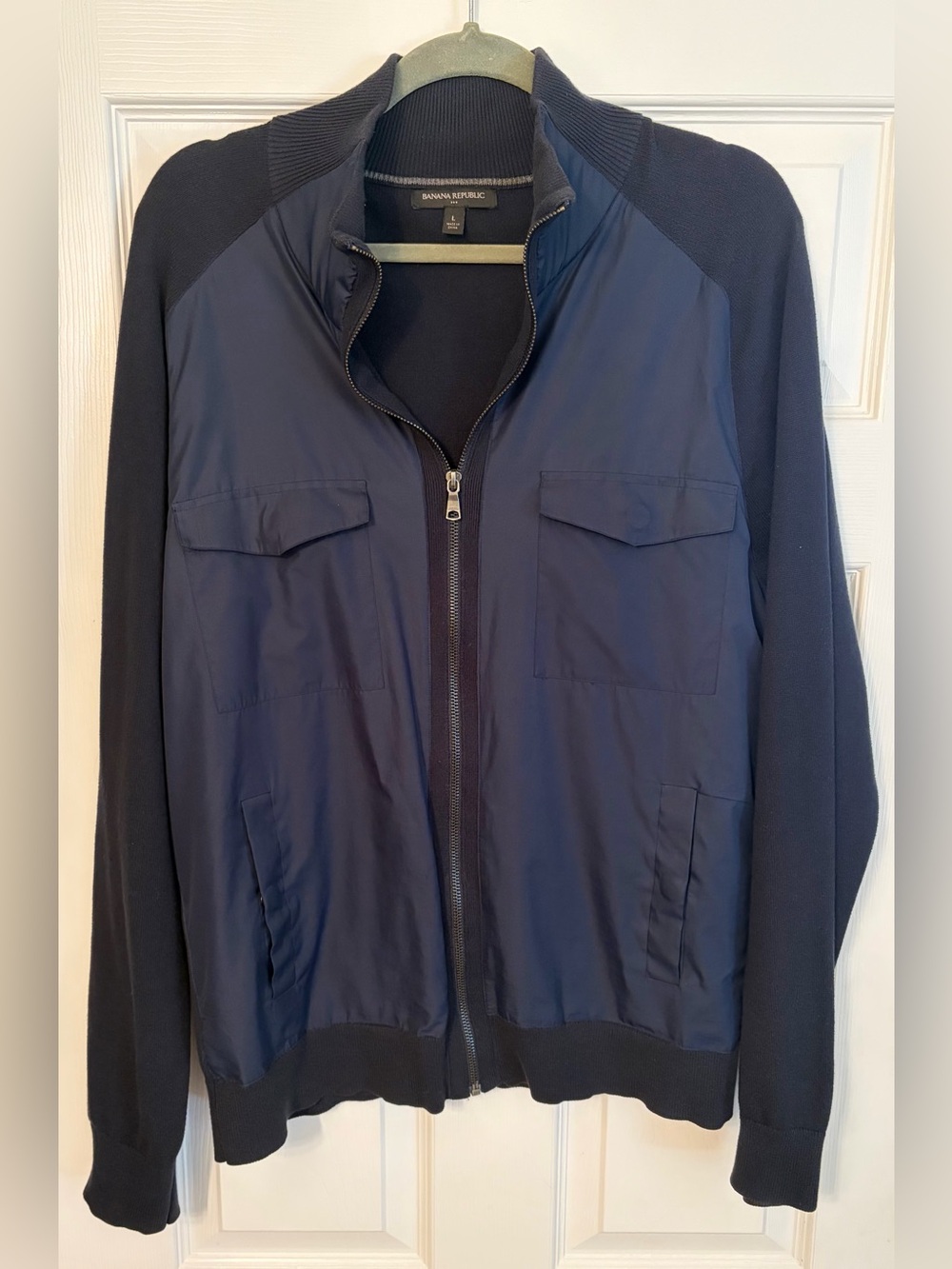 Banana Republic Men's Knit/Woven Hybrid Full-Zip Jacket Navy Blue Size L